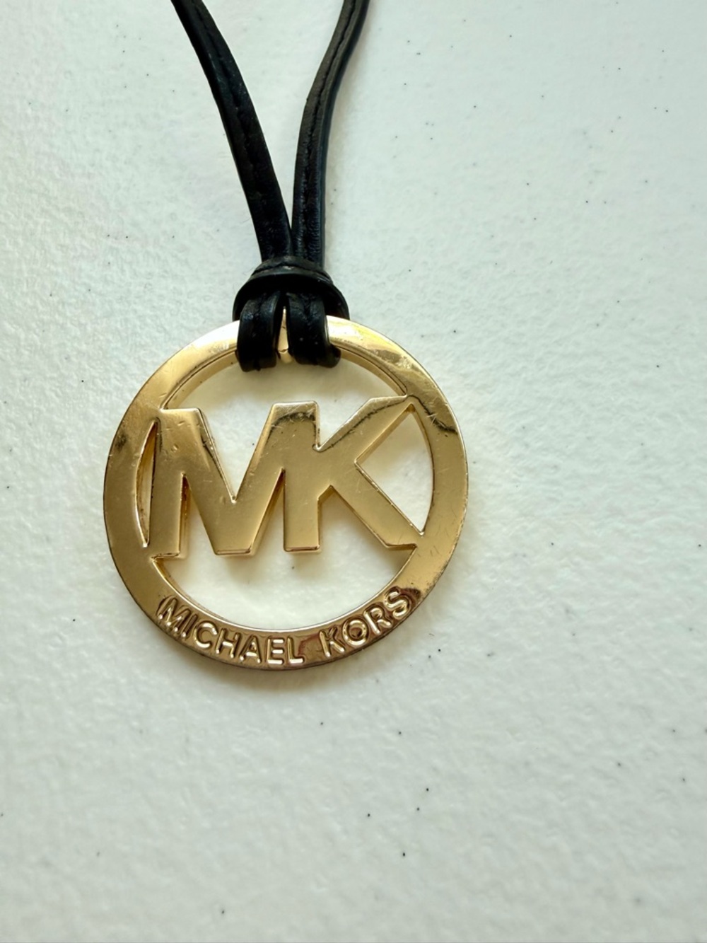 Michael Kors Keychain Women Gold Tone Logo Black Leather Strap